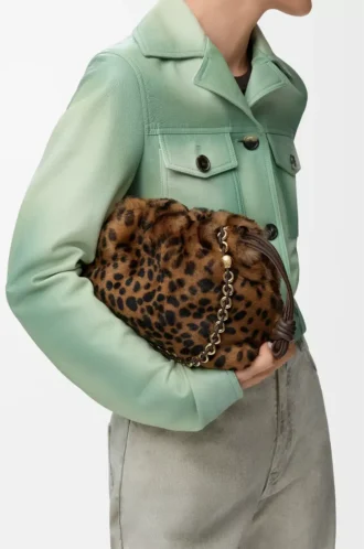 Borsa Flamenco media in shearling stampato Beige/Marrone