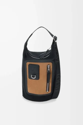 Borsa Flex Loop piccola in tela e pelle scamosciata Black/Dark Gold