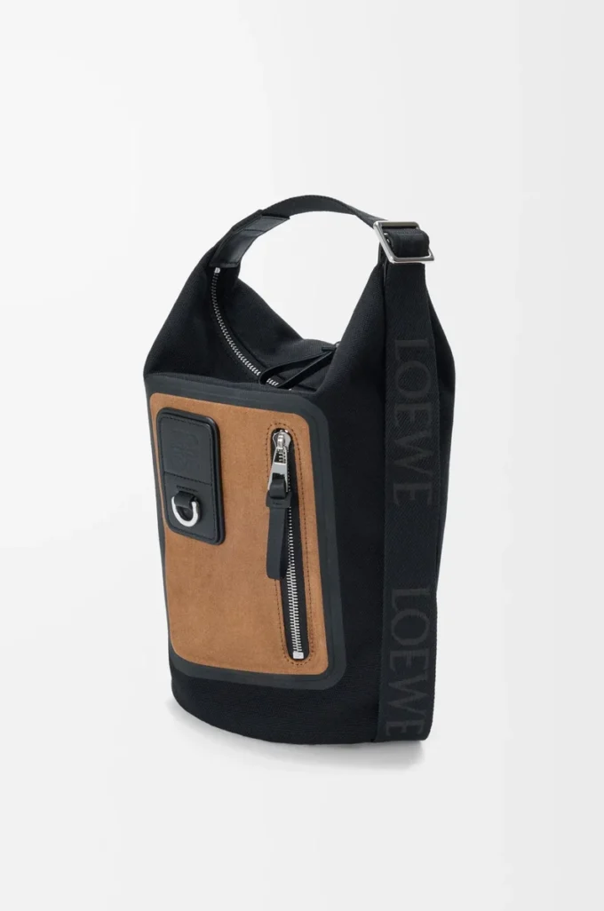 Borsa Flex Loop piccola in tela e pelle scamosciata Black/Dark Gold