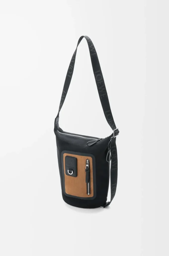 Borsa Flex Loop piccola in tela e pelle scamosciata Black/Dark Gold