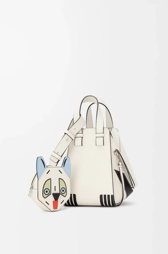 Borsa Hammock compatta Futurist Cat in pelle di vitello classica Soft White
