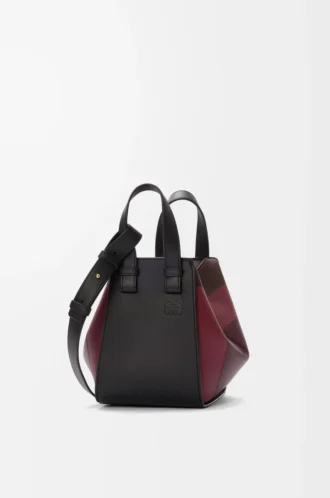 Borsa Hammock compatta in pelle di vitello nappa nero/bordeaux