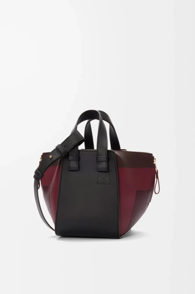 Borsa Hammock compatta in pelle di vitello nappa nero/bordeaux
