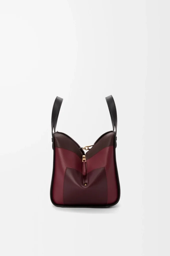 Borsa Hammock compatta in pelle di vitello nappa nero/bordeaux
