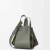 Borsa Hammock compatta in pelle scamosciata e classica pelle di vitello Kaki/Verde