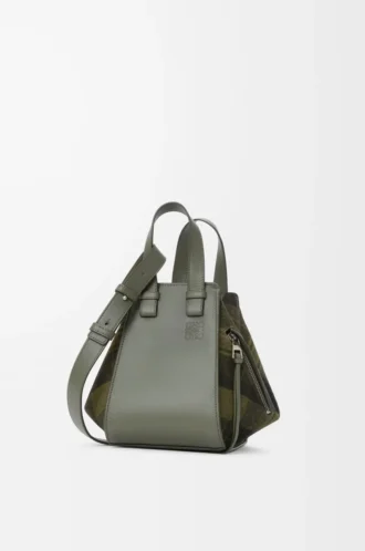 Borsa Hammock compatta in pelle scamosciata e classica pelle di vitello Kaki/Verde