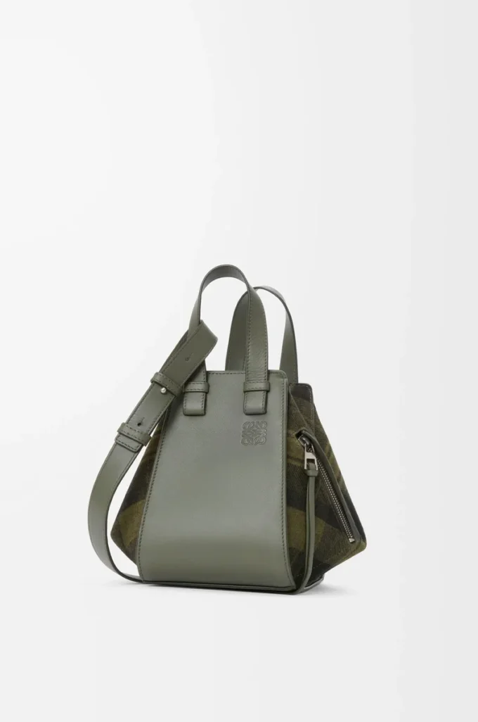 Borsa Hammock compatta in pelle scamosciata e classica pelle di vitello Kaki/Verde