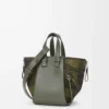 Borsa Hammock compatta in pelle scamosciata e classica pelle di vitello Kaki/Verde