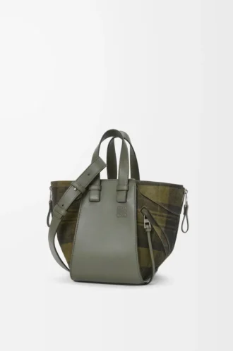 Borsa Hammock compatta in pelle scamosciata e classica pelle di vitello Kaki/Verde