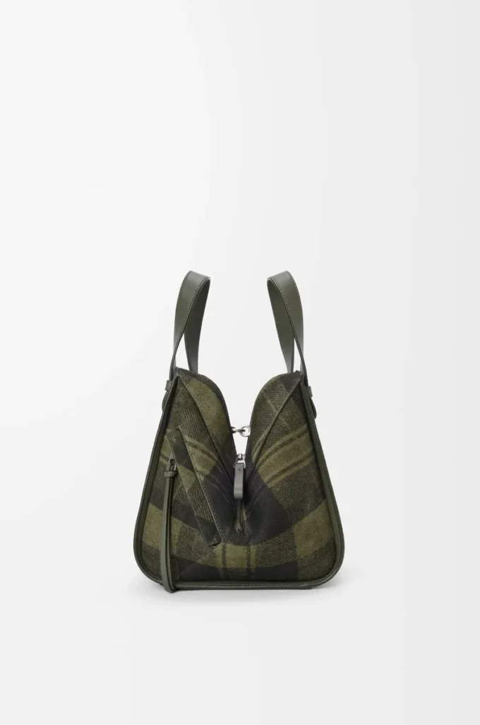 Borsa Hammock compatta in pelle scamosciata e classica pelle di vitello Kaki/Verde
