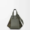 Borsa Hammock compatta in pelle scamosciata e classica pelle di vitello Kaki/Verde