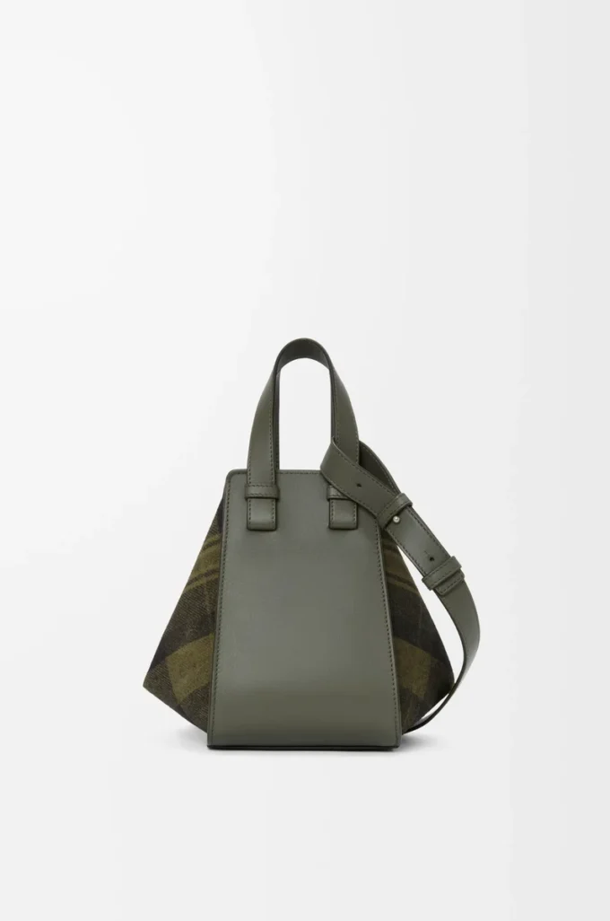 Borsa Hammock compatta in pelle scamosciata e classica pelle di vitello Kaki/Verde
