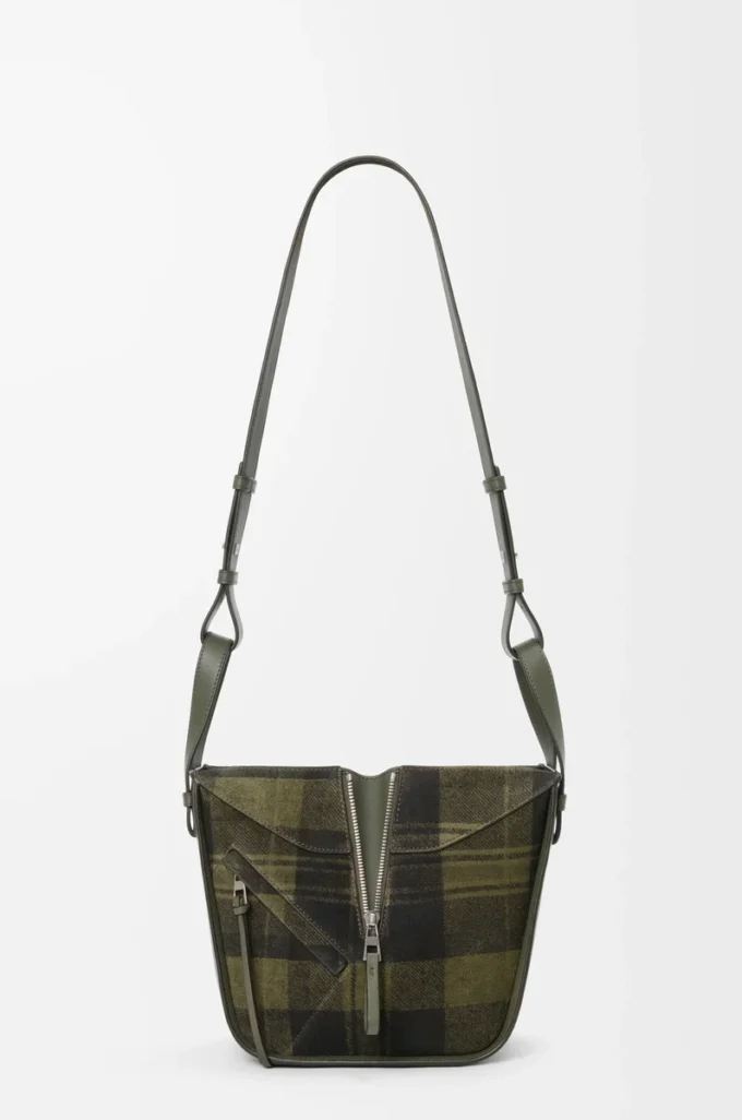 Borsa Hammock compatta in pelle scamosciata e classica pelle di vitello Kaki/Verde