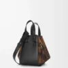 Borsa Hammock compatta in pelle scamosciata e pelle di vitello classica Tan/Nero