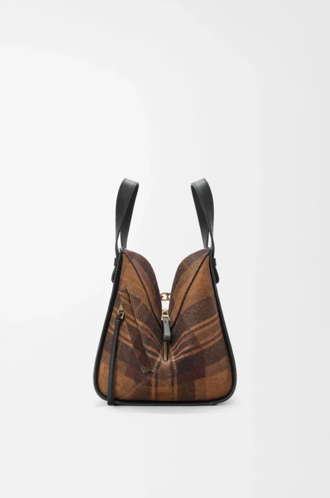 Borsa Hammock compatta in pelle scamosciata e pelle di vitello classica Tan/Nero
