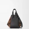 Borsa Hammock compatta in pelle scamosciata e pelle di vitello classica Tan/Nero