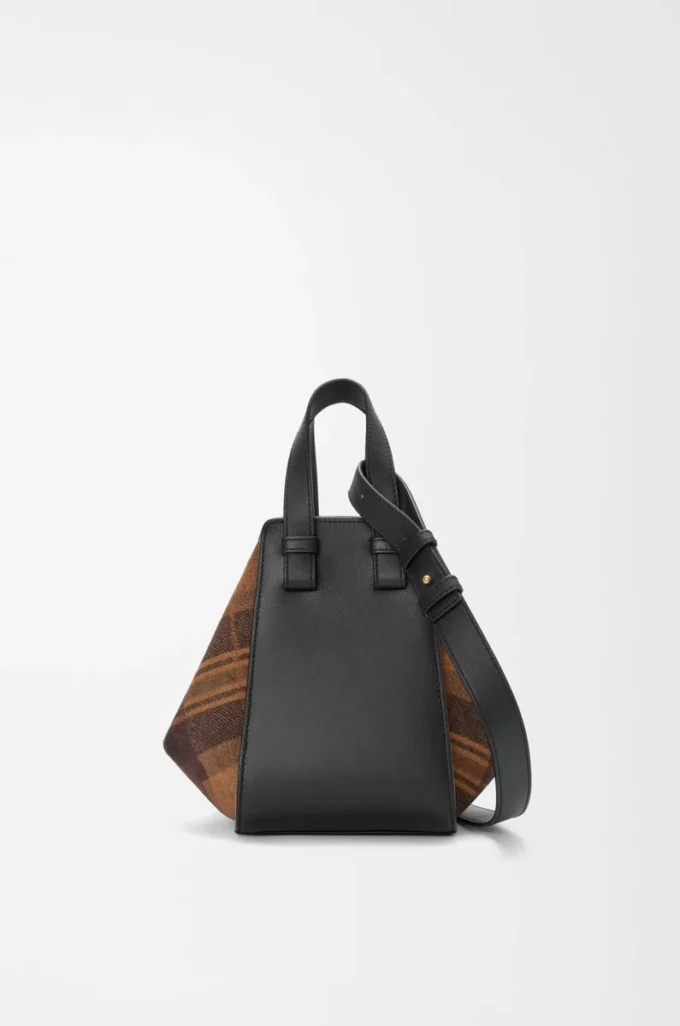 Borsa Hammock compatta in pelle scamosciata e pelle di vitello classica Tan/Nero