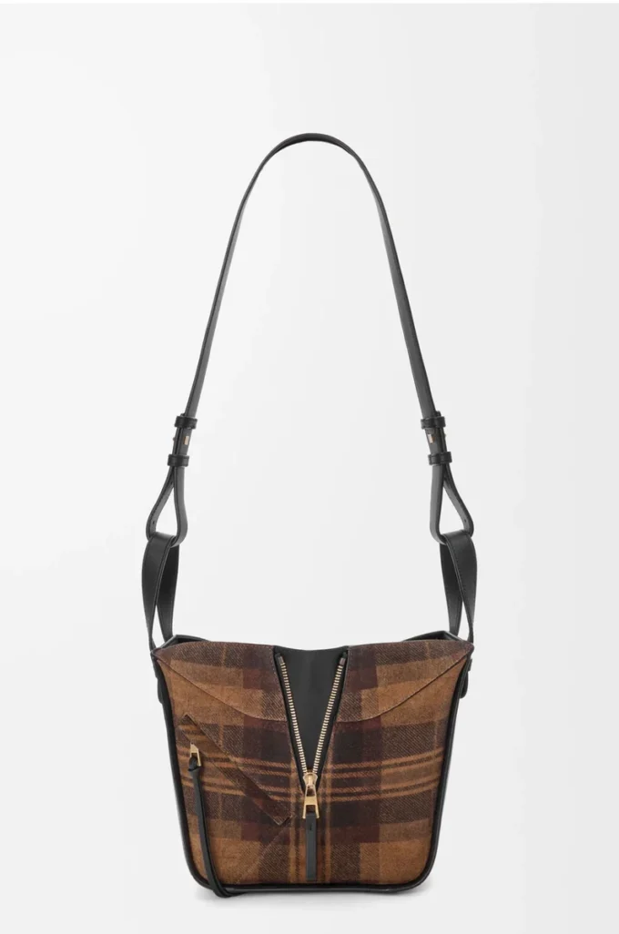 Borsa Hammock compatta in pelle scamosciata e pelle di vitello classica Tan/Nero