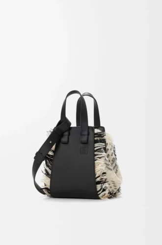Borsa Hammock compatta in tessuto intrecciato Nero/Bianco