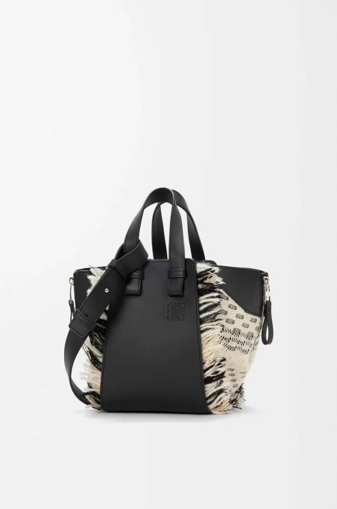 Borsa Hammock compatta in tessuto intrecciato Nero/Bianco