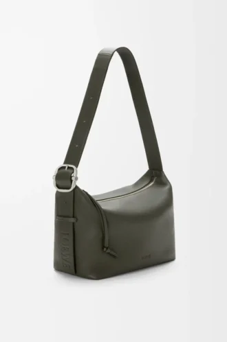Borsa hobo Loop in morbida pelle di vitello martellata color kaki scuro