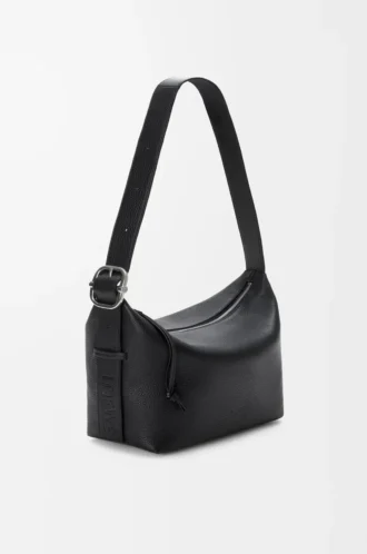 Borsa hobo Loop in morbida pelle di vitello martellata Nero