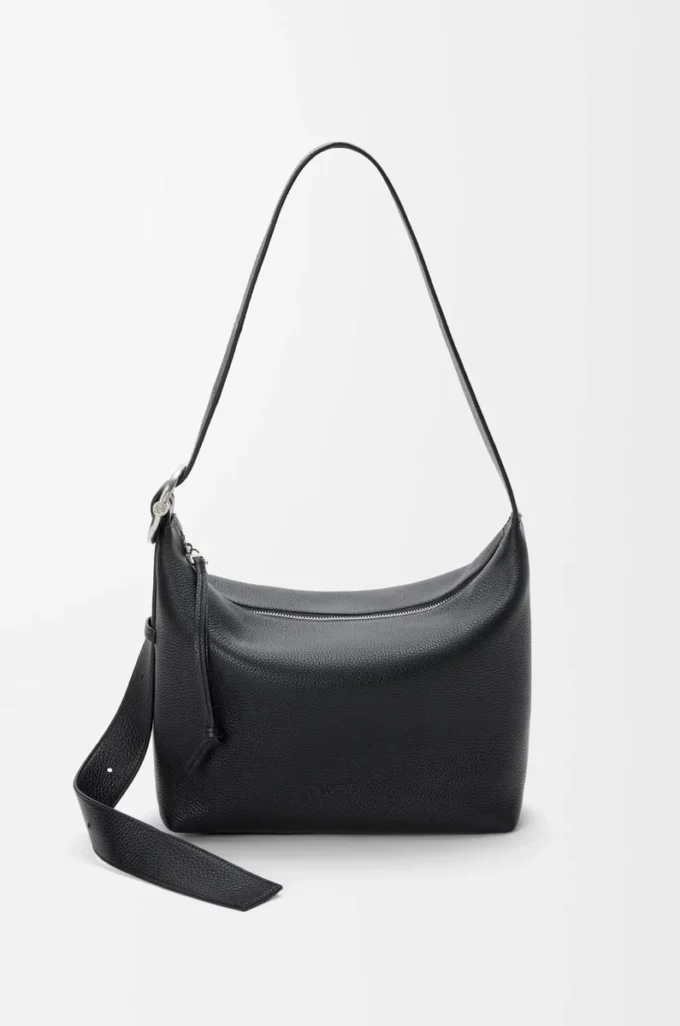 Borsa hobo Loop in morbida pelle di vitello martellata Nero