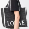 Borsa LOEWE Font grande in rafia Nera