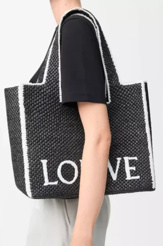 Borsa LOEWE Font grande in rafia Nera
