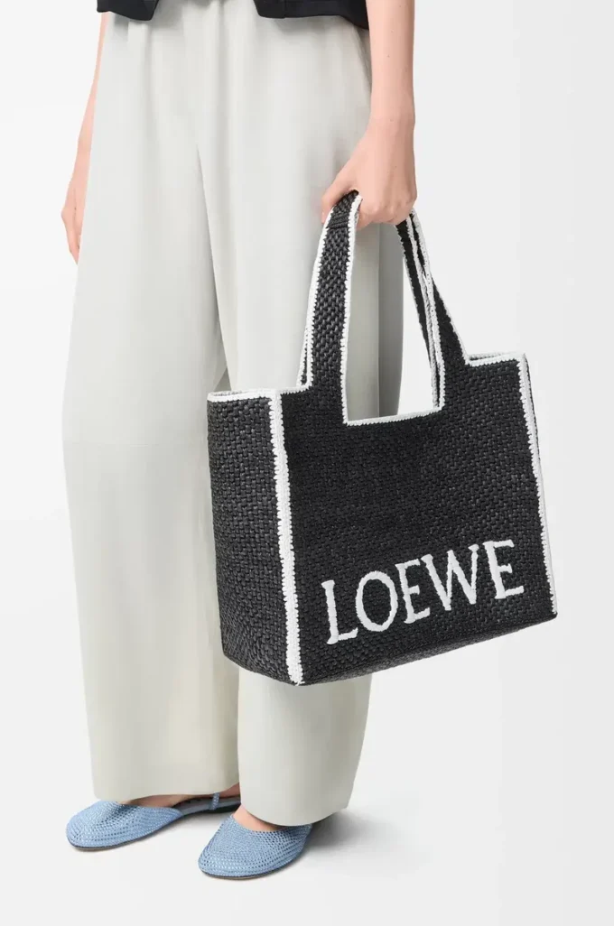Borsa LOEWE Font grande in rafia Nera