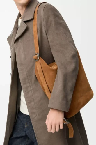 Borsa Loop in pelle di vitello scamosciata Tabacco