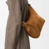 Borsa Loop in pelle di vitello scamosciata Tabacco