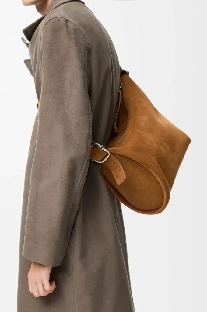 Borsa Loop in pelle di vitello scamosciata Tabacco