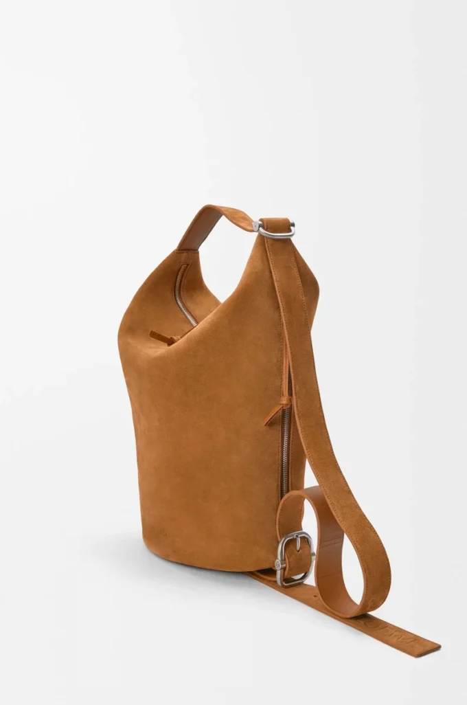 Borsa Loop in pelle di vitello scamosciata Tabacco