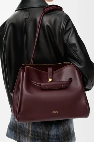 Borsa Madrid grande in morbida pelle di vitello bordeaux scuro