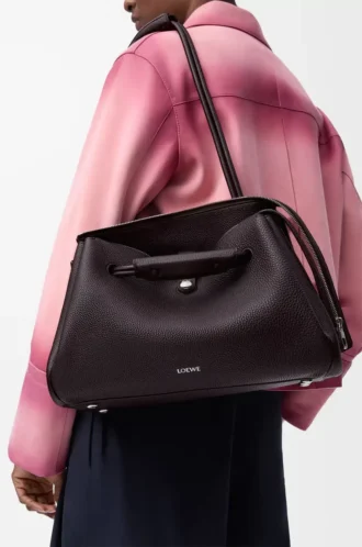 Borsa Madrid grande in morbida pelle di vitello martellata Dark Ebony