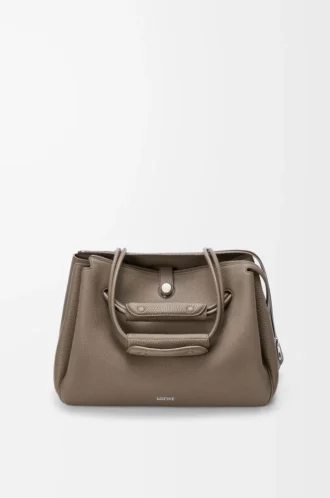 Borsa Madrid grande in morbida pelle di vitello martellata Taupe
