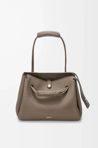 Borsa Madrid grande in morbida pelle di vitello martellata Taupe