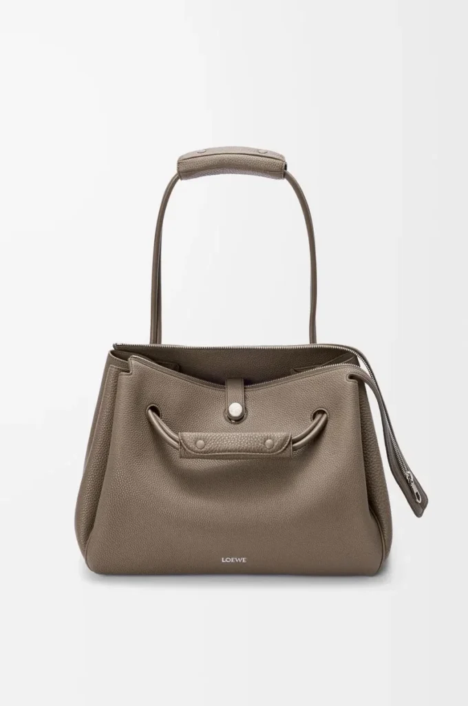 Borsa Madrid grande in morbida pelle di vitello martellata Taupe
