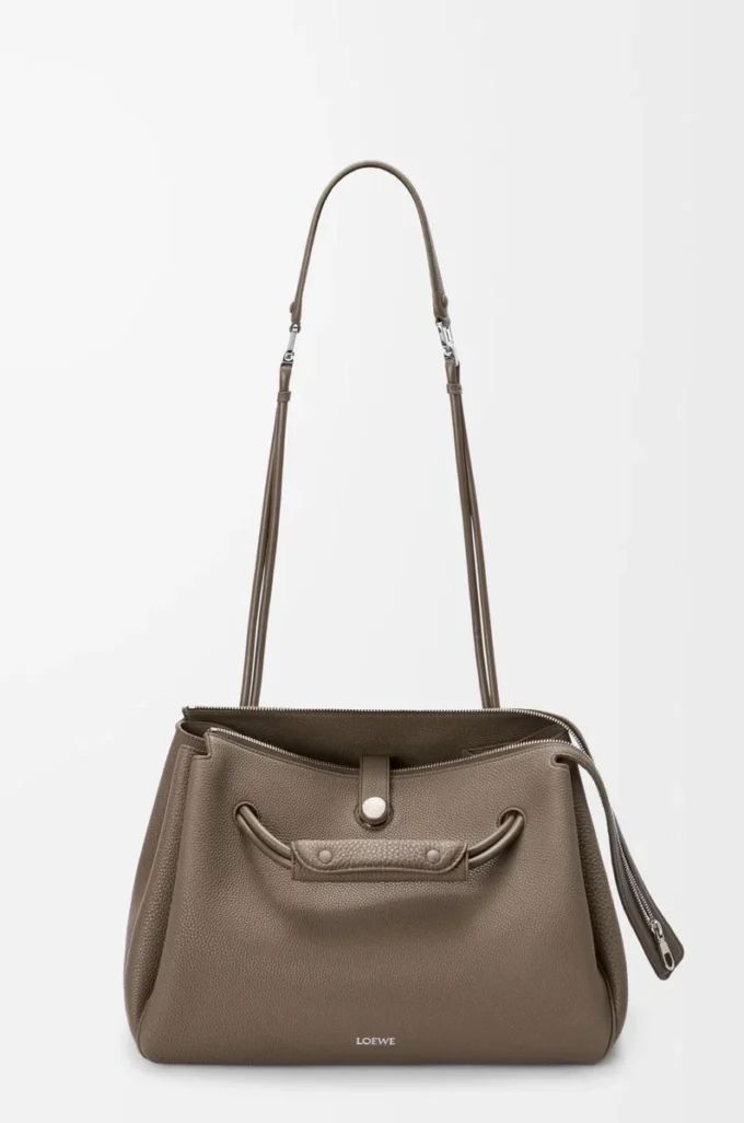 Borsa Madrid grande in morbida pelle di vitello martellata Taupe