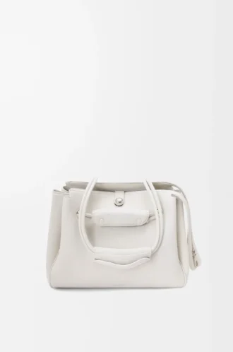 Borsa Madrid media in morbida pelle di vitello martellata bianco chiaro