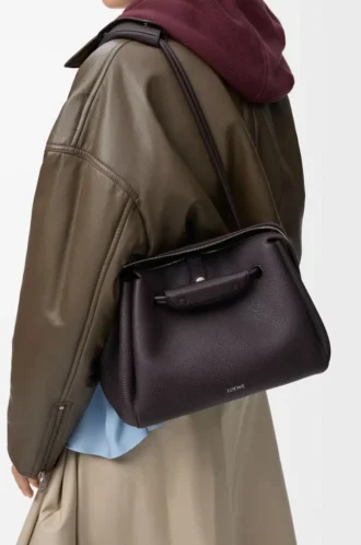 Borsa Madrid media in morbida pelle di vitello martellata Dark Ebony