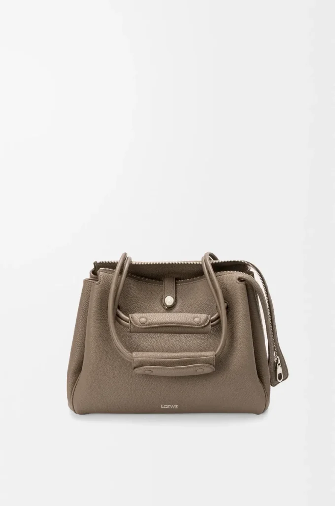 Borsa Madrid media in morbida pelle di vitello martellata Taupe