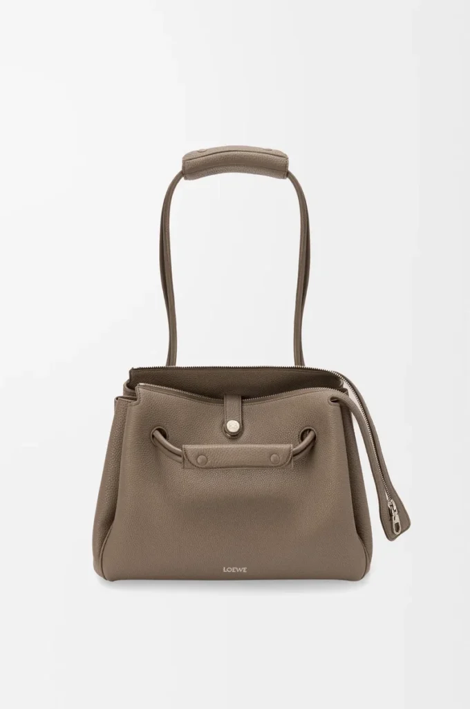Borsa Madrid media in morbida pelle di vitello martellata Taupe