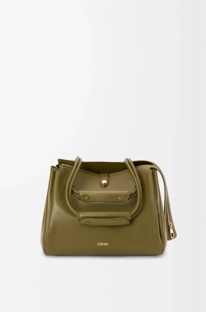 Borsa Madrid media in morbida pelle di vitello Olive