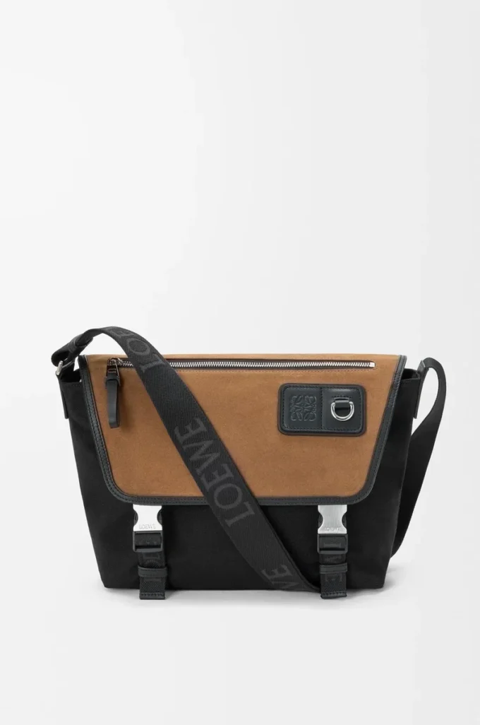 Borsa messenger Flex media in tela e pelle scamosciata Nero/Oro scuro Borsa messenger Flex media in tela e pelle scamosciata Nero/Oro scuro