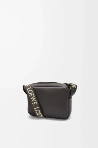 Borsa messenger militare XS in morbida pelle di vitello liscia e jacquard grigio scuro