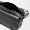 Borsa messenger militare XS in morbida pelle di vitello liscia e jacquard grigio scuro Borsa messenger militare XS in morbida pelle di vitello liscia e jacquard grigio scuro