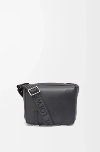 Borsa Military Messenger XS in morbida pelle di vitello liscia e jacquard Nero