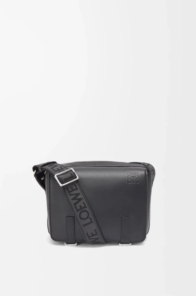 Borsa Military Messenger XS in morbida pelle di vitello liscia e jacquard Nero Borsa Military Messenger XS in morbida pelle di vitello liscia e jacquard Nero